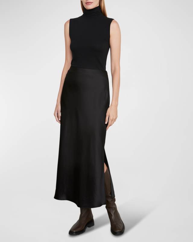 Side-Slit Satin Slip Skirt